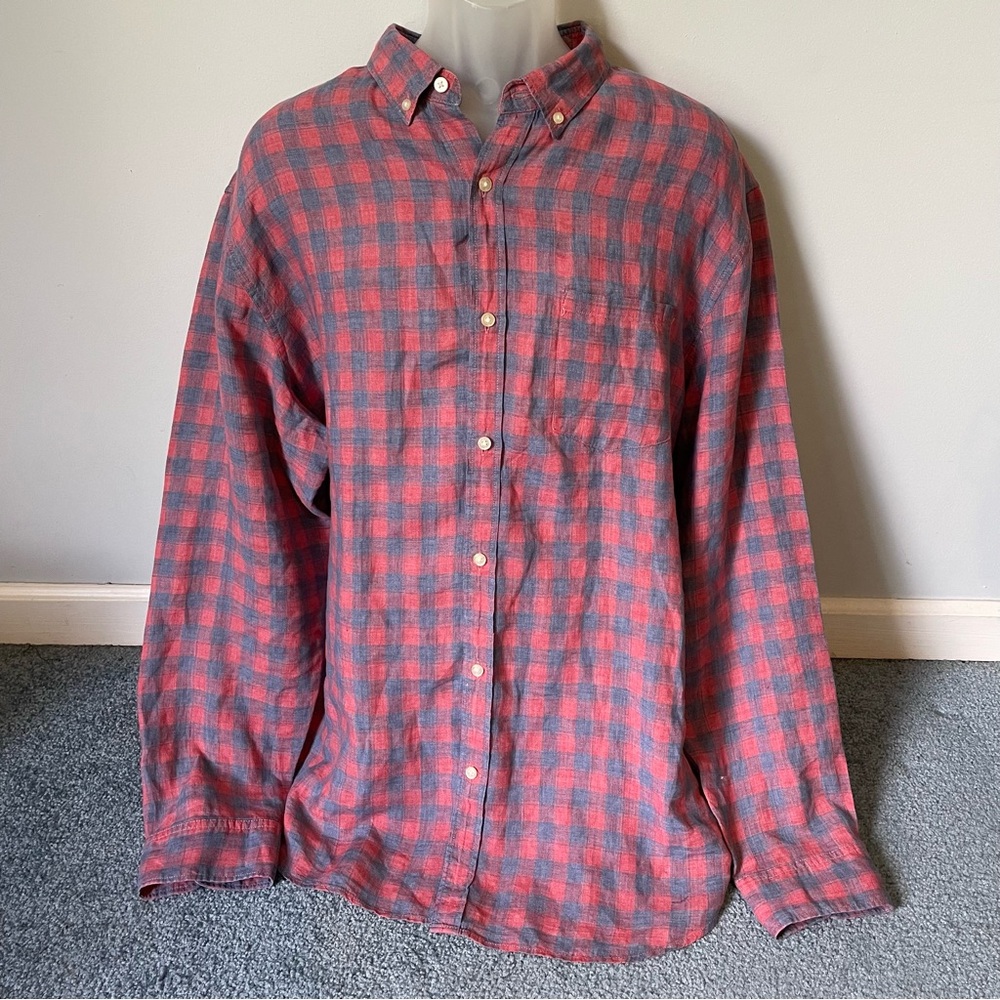 Banana Republic button up shirt lined checks plaid Camden Fit summer preppy XXL